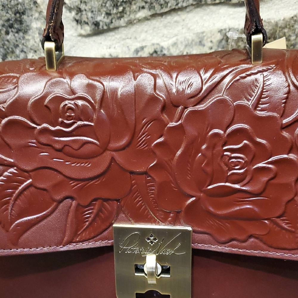 Patricia Nash Deep Red Embossed Leather Satchel - Picture 5 of 16